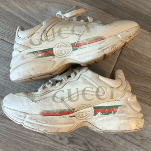 Gucci shoes sneakers women, size US 6, EUR 36, ivory, rhyton gucci logo leather